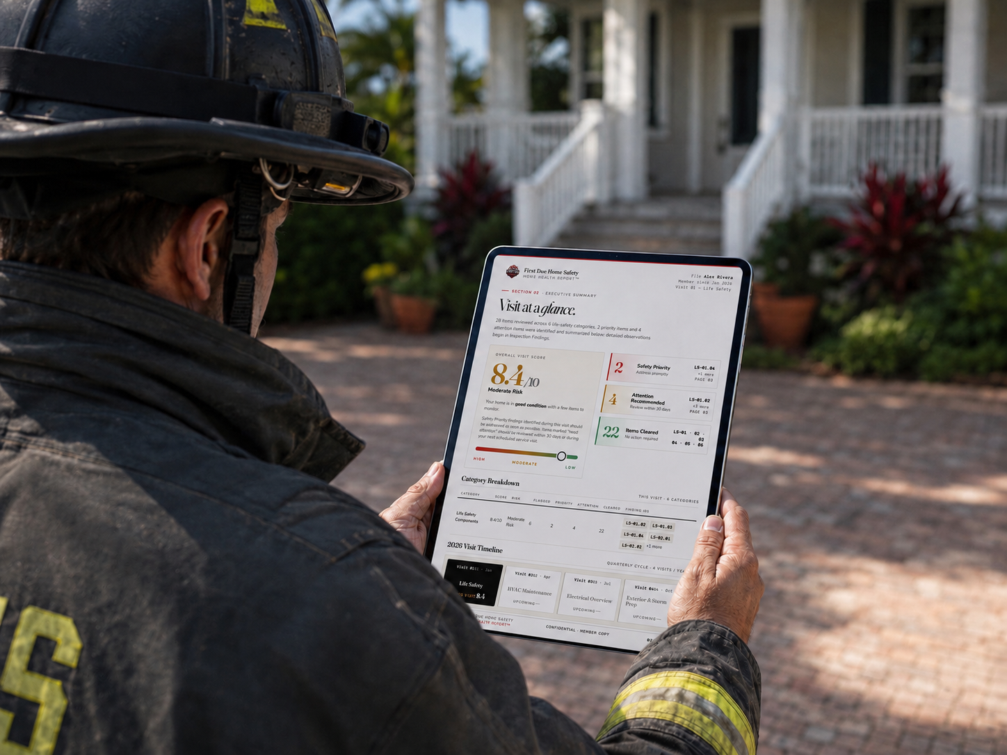 Home Health Report summary displayed on a tablet during a property visit